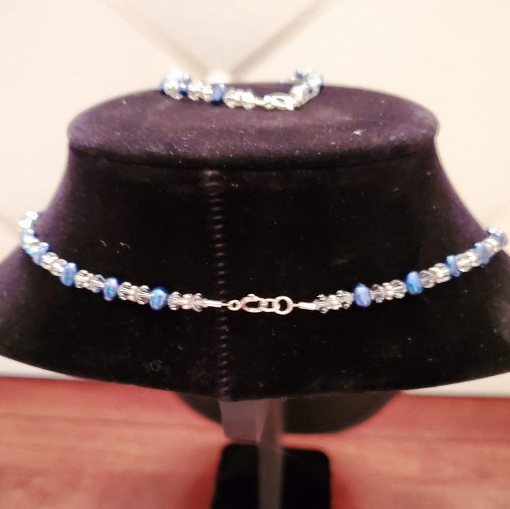 🎊HP🎊 Handcrafted Swarovski & Blue Pearl Necklace Set - Picture 4 of 10